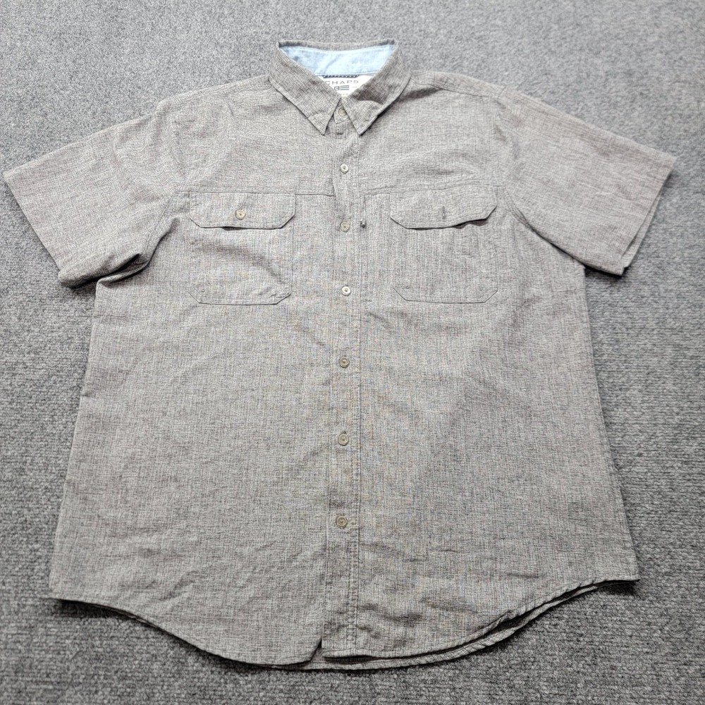 Chaps Everyday Performance Mens Large Gray Short Sleeve Button Down CM15SW280W